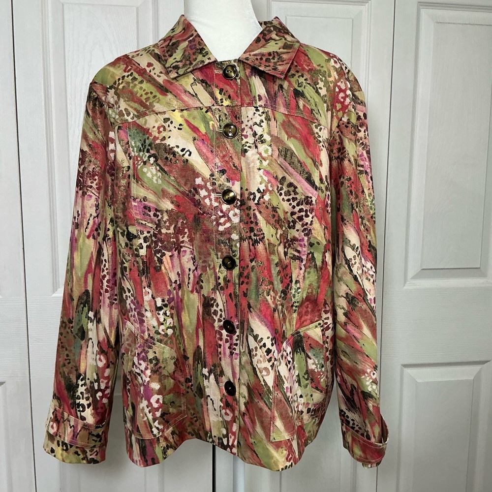 🖤 Chico’s Multi Color Jacket with Gold Shimmer - Chico’s Size 3 = 16